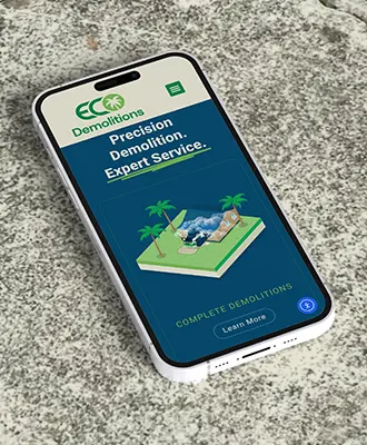 Website design for Eco Demolitions displayed on a mobile phone.