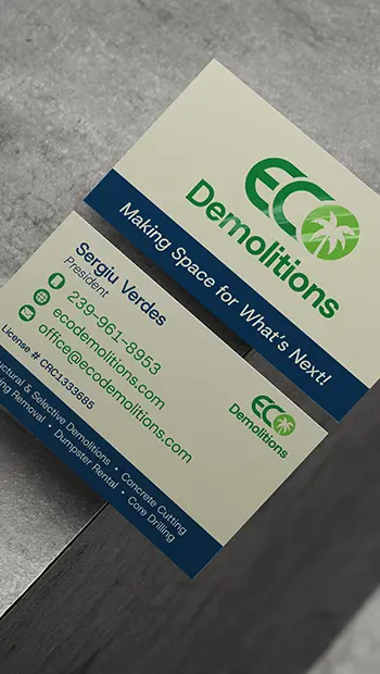 Eco Demolitions business cards.