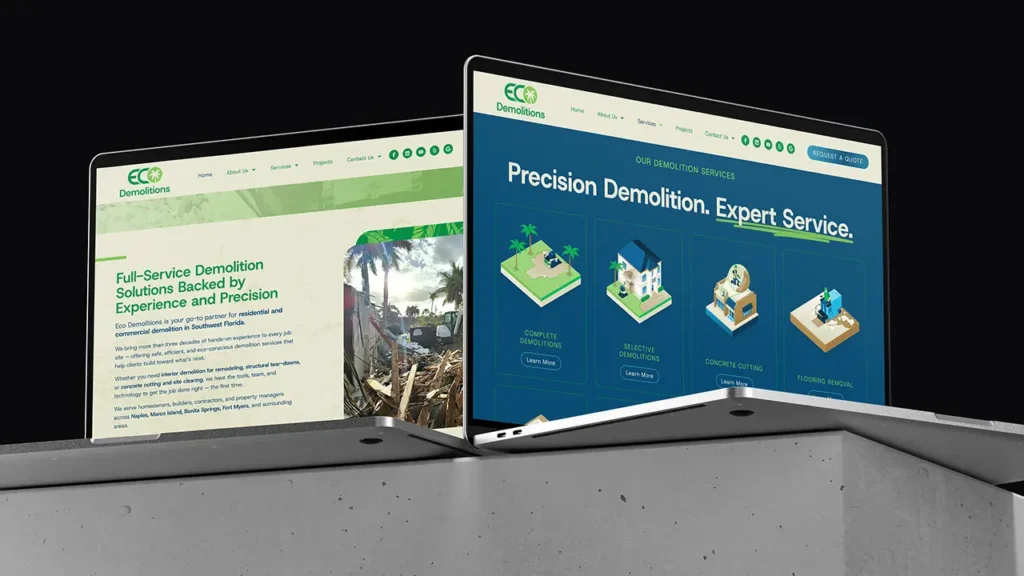 Eco Demolitions website displayed on two laptops.