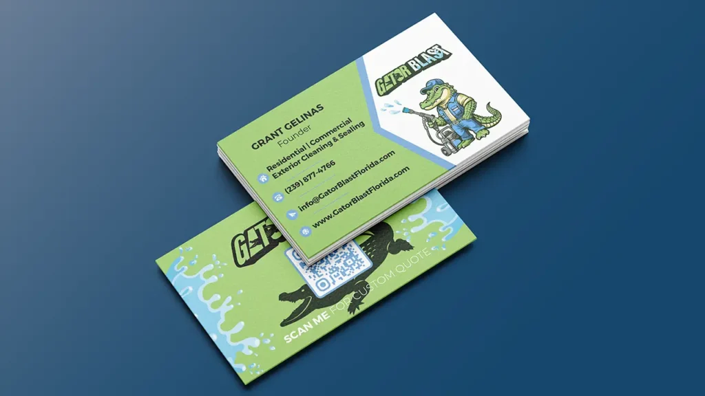 Gator Blast Power Washing business cards.