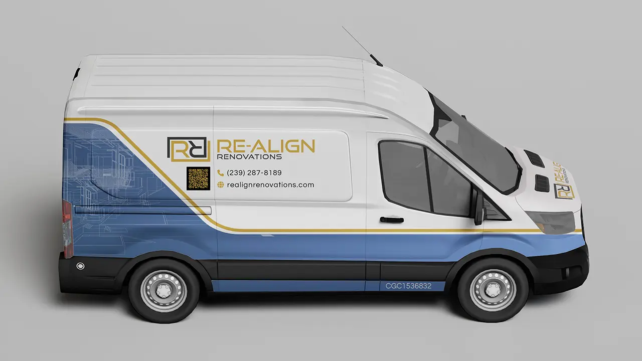 Van wrap design mockup for Re-Align Renovations.