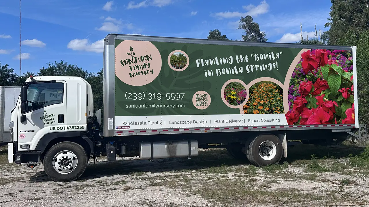 Box truck wrap design for Sanjuan Family Nursery.