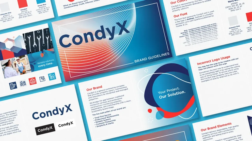 CondyX brand guidelines displayed in masonry.