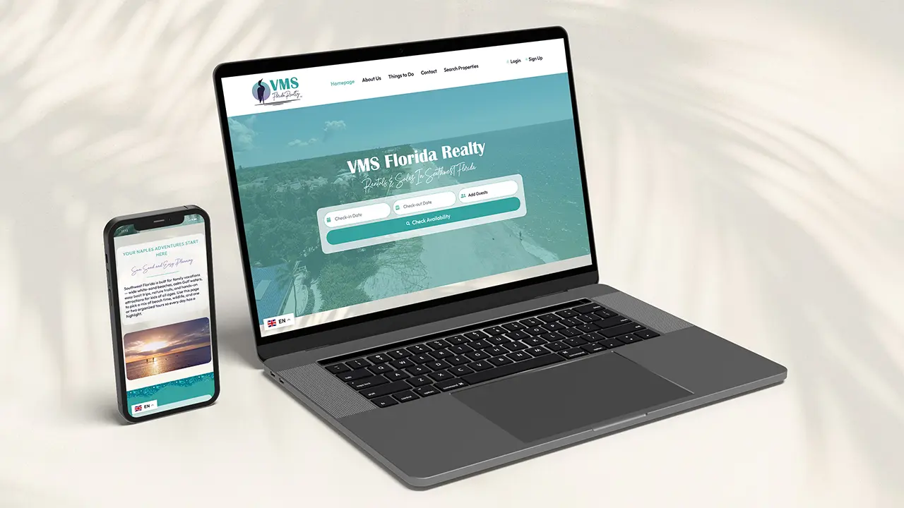 VMS Florida Realty website, displayed on a laptop and mobile phone.